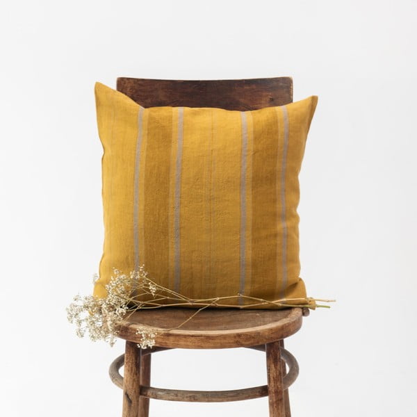 Len párnahuzat 40x40 cm Amber Bronze Stripes – Linen Tales