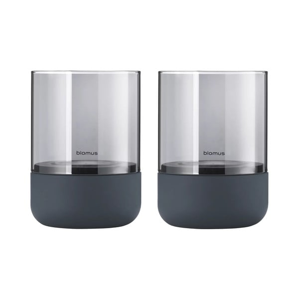 Calma 2 db szürke üveg gyertyatartó beton talpazattal - Blomus