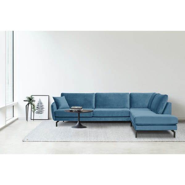 Magic kék bársony sarokkkanapé, jobb oldali - Scandic-image-1