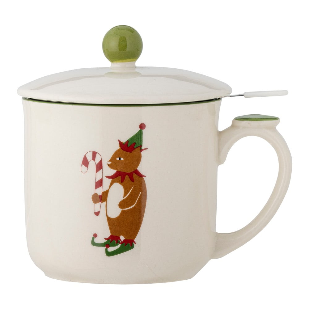 Krémszínű agyagkerámia bögre karácsonyi mintával, szűrővel 300 ml Valentin  Bloomingville