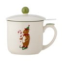 Krémszínű agyagkerámia bögre karácsonyi mintával, szűrővel 300 ml Valentin – Bloomingville