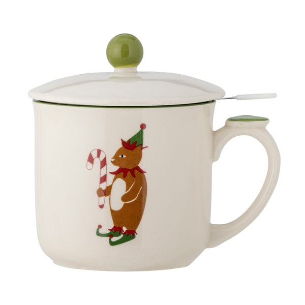 Krémszínű agyagkerámia bögre karácsonyi mintával, szűrővel 300 ml Valentin – Bloomingville