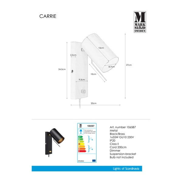 Carrie fekete fali lámpa - Markslöjd-image-1