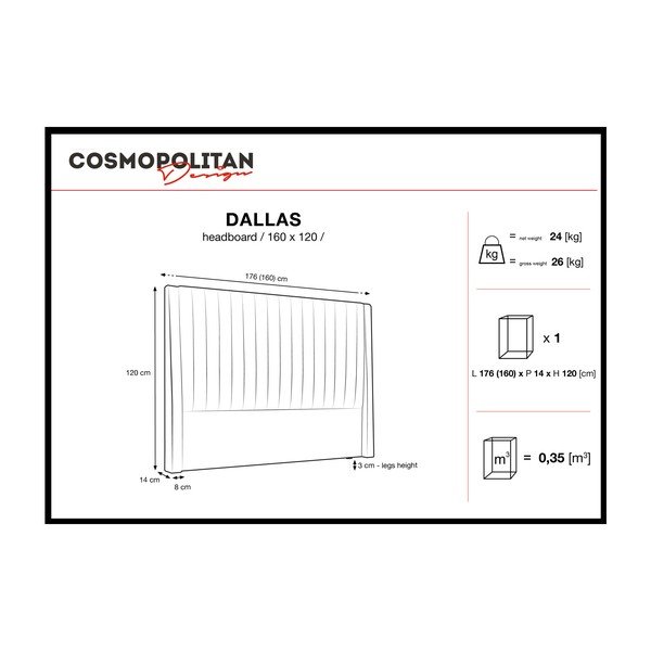 Dallas szürkésbézs ágytámla, 160 x 120 cm - Cosmopolitan design-image-4