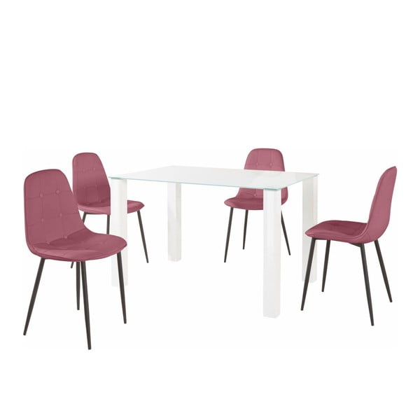 Dante étkezőasztal és 4 részes rózsaszín szék szett, asztallap hossza 120 cm - Støraa