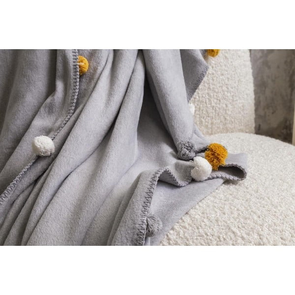 Szürke fleece ágytakaró 150x200 cm Pom Pom – Mijolnir-image-3