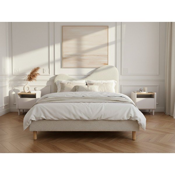 Bézs kárpitozott kárpitozott franciaágy ágyráccsal 160x200 cm Celina – Bobochic Paris-image-2