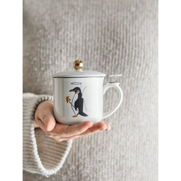 Krémszínű agyagkerámia bögre karácsonyi mintával, szűrővel 300 ml Valentin – Bloomingville-image-2