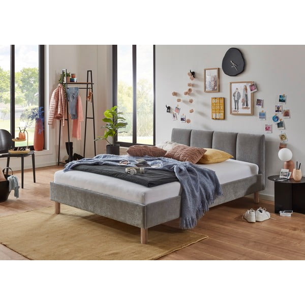 Szürke kárpitozott franciaágy ágyrács nélkül 140x200 cm Joker – Meise Möbel-image-1