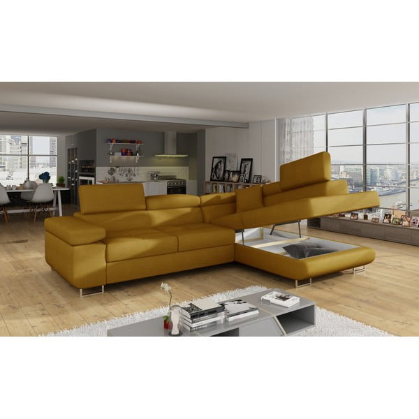 Sárga kinyitható-tárolóhelyes sarokkanapé (jobb oldali-L alakú) Anton – ELTAP-image-4