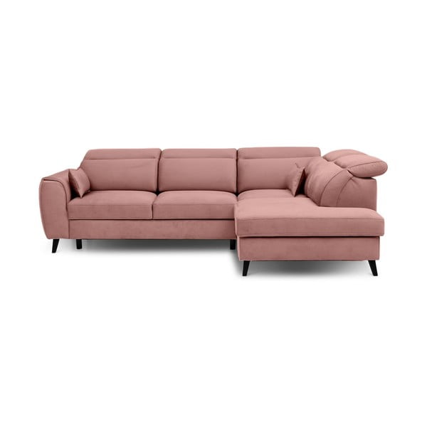 Rózsaszín bársony kinyitható-tárolóhelyes sarokkanapé (jobb oldali-L alakú) Noble – ELTAP