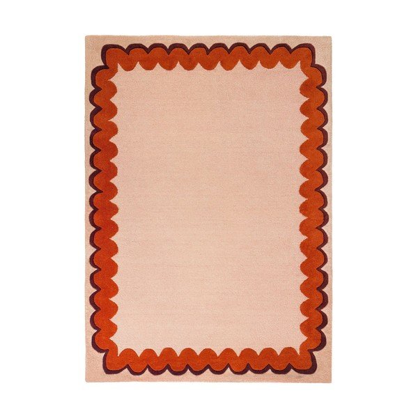 Narancssárga-natúr színű kézi szövésű gyapjú szőnyeg 140x200 cm Wiggle Wool – Flair Rugs