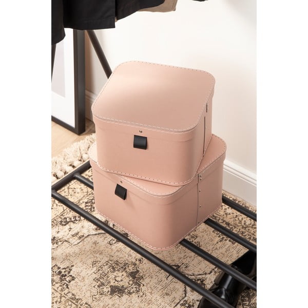 Rózsaszín fedeles karton tárolódoboz szett 2 db-os 28,5x28,5x19,5 cm Ludvig Paper Laminate – Bigso-image-3