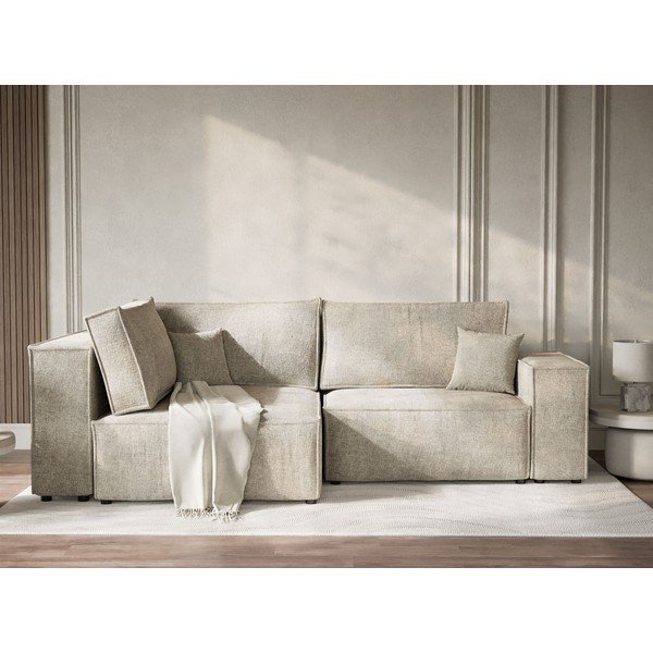 Bézs zsenília kinyitható-tárolóhelyes sarokkanapé (bal oldali-L alakú) Tonga – Maison de Rêve-image-1