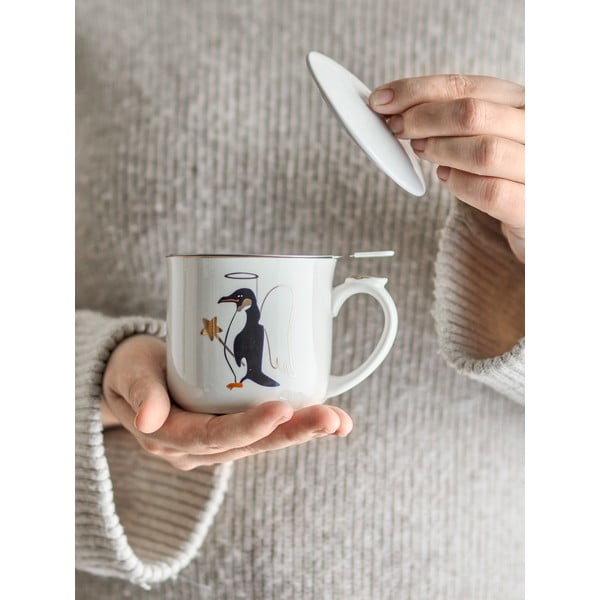 Krémszínű agyagkerámia bögre karácsonyi mintával, szűrővel 300 ml Valentin – Bloomingville-image-1