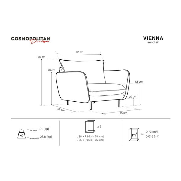 Vienna sötétszürke bársony fotel - Cosmopolitan Design-image-4