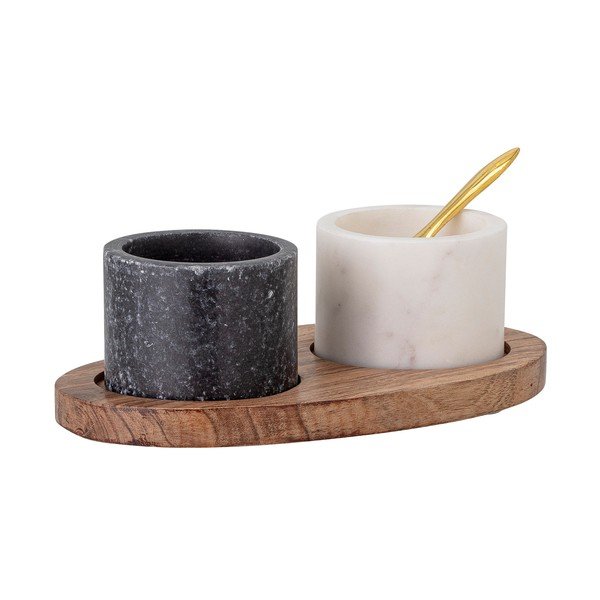 Florio márvány só- és borstartó fa tálcával és kanállal - Bloomingville-image-1