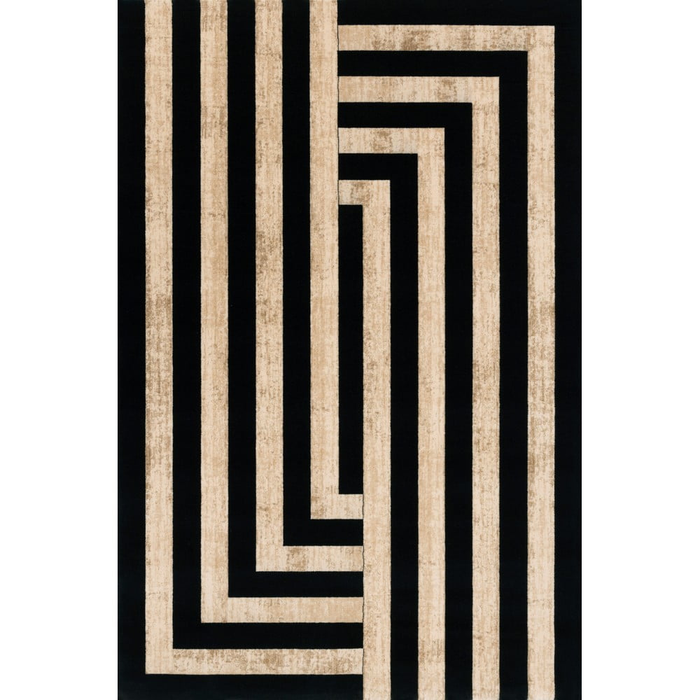 Fekete-bézs gyapjú szőnyeg 200x300 cm Agnus Art Deco II  Agnella