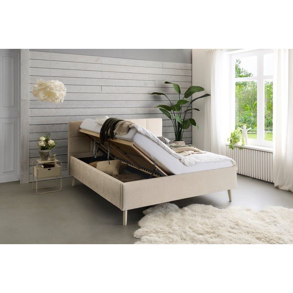 Bézs kárpitozott ágyneműtartós franciaágy ágyráccsal 180x200 cm Nova – Meise Möbel-image-2