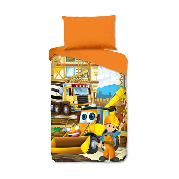 Narancssárga egyszemélyes pamut gyerek ágyneműhuzat 140x200 cm Building – Good Morning