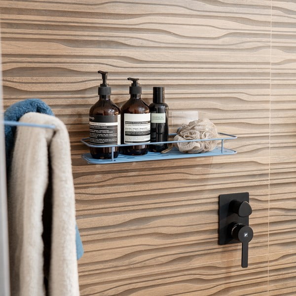 Világoskék öntapadós fém fürdőszobai polc Grena – Compactor-image-1