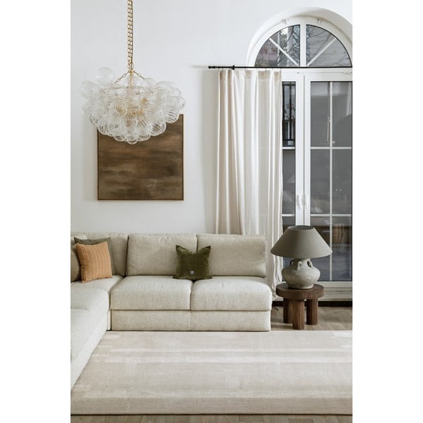 Szürkésbézs gyapjú szőnyeg 133x190 cm Agnus Brush Lines – Agnella-image-1