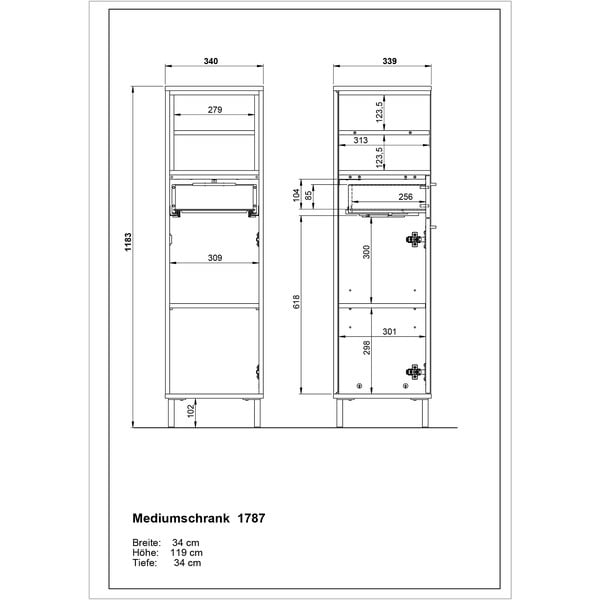Fehér magas fürdőszoba szekrény tölgyfa dekorral 34x118 cm Loria - Germania-image-3