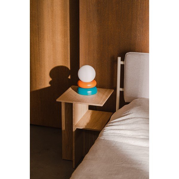 Petróleum színű-narancssárga tömörfa asztali lámpa üveg búrával (magasság 24 cm) Otem – noo.ma-image-1