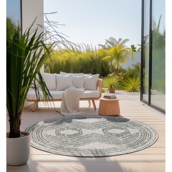 Zöld-krémszínű kerek kültéri szőnyeg ø 140 cm Gemini – Elle Decoration-image-1