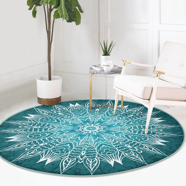 Türkiz mosható-robotporszívóval tisztítható kerek szőnyeg ø 80 cm Comfort – Mila Home-image-2