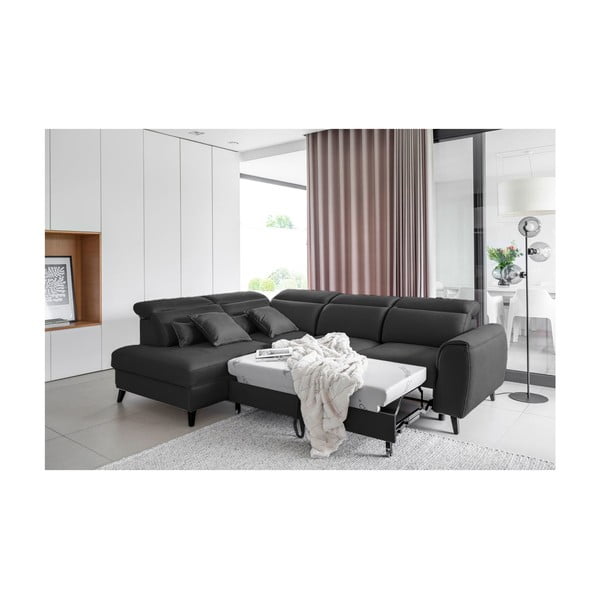 Sötétszürke bársony kinyitható-tárolóhelyes sarokkanapé (bal oldali-L alakú) Noble – ELTAP-image-4