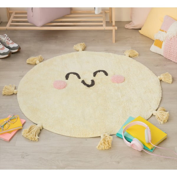 Sárga mosható kézi szövésű pamut gyerek szőnyeg ø100 cm You're My Sunshine – Lorena Canals-image-4