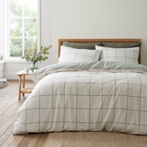 Zöld-krémszínű egyszemélyes flanel ágyneműhuzat 135x200 cm Brushed Regal Check – Bianca-image-1