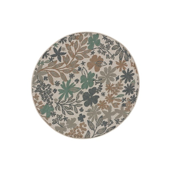 Floral bézs-zöld kültéri szőnyeg, ø 115 cm - Universal