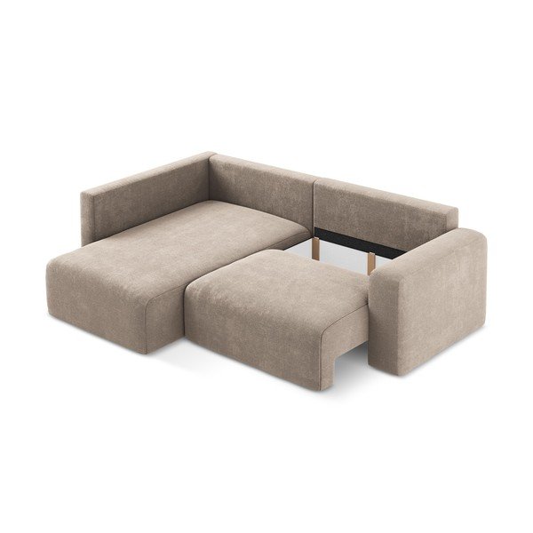 Bézs zsenília kinyitható-tárolóhelyes sarokkanapé (bal oldali-L alakú) Kona – Makamii-image-4