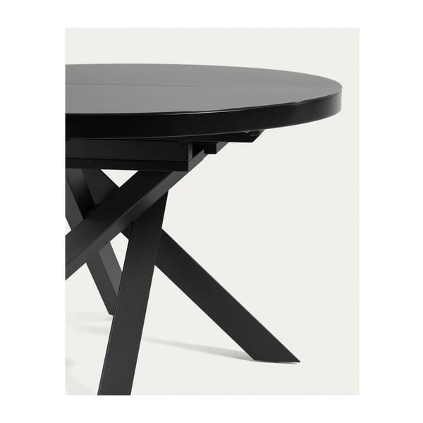 Fekete kerek bővíthető étkezőasztal üveg asztallappal ø 160 cm Vashti – Kave Home-image-4