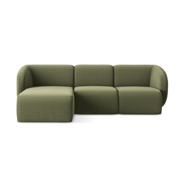 Zöld bársony sarokkanapé (bal oldali-heverő résszel) Lani – Makamii