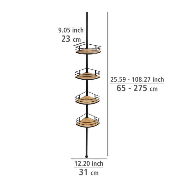 Matt fekete-natúr színű sarok teleszkópos bambusz fürdőszobai polc Dolcedo – Wenko-image-4