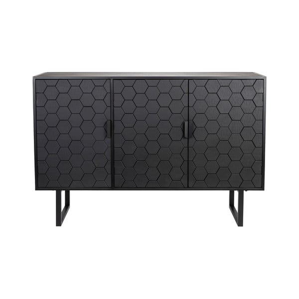Fekete borovi fenyő alacsony komód 135x90 cm Linc – White Label