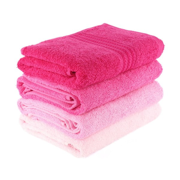 Foutastic 4 db-os rózsaszín pamut törölköző szett, 50 x 90 cm-image-1