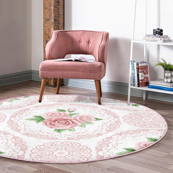 Világos rózsaszín mosható-robotporszívóval tisztítható kerek szőnyeg ø 120 cm Comfort – Mila Home-image-4