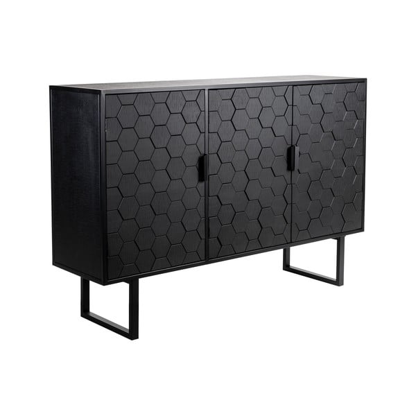 Fekete borovi fenyő alacsony komód 135x90 cm Linc – White Label-image-2