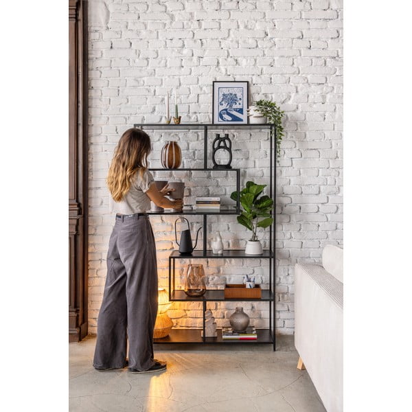 Fekete könyvespolc kőrisfa dekorral 114x185 cm Seaford – Actona-image-1