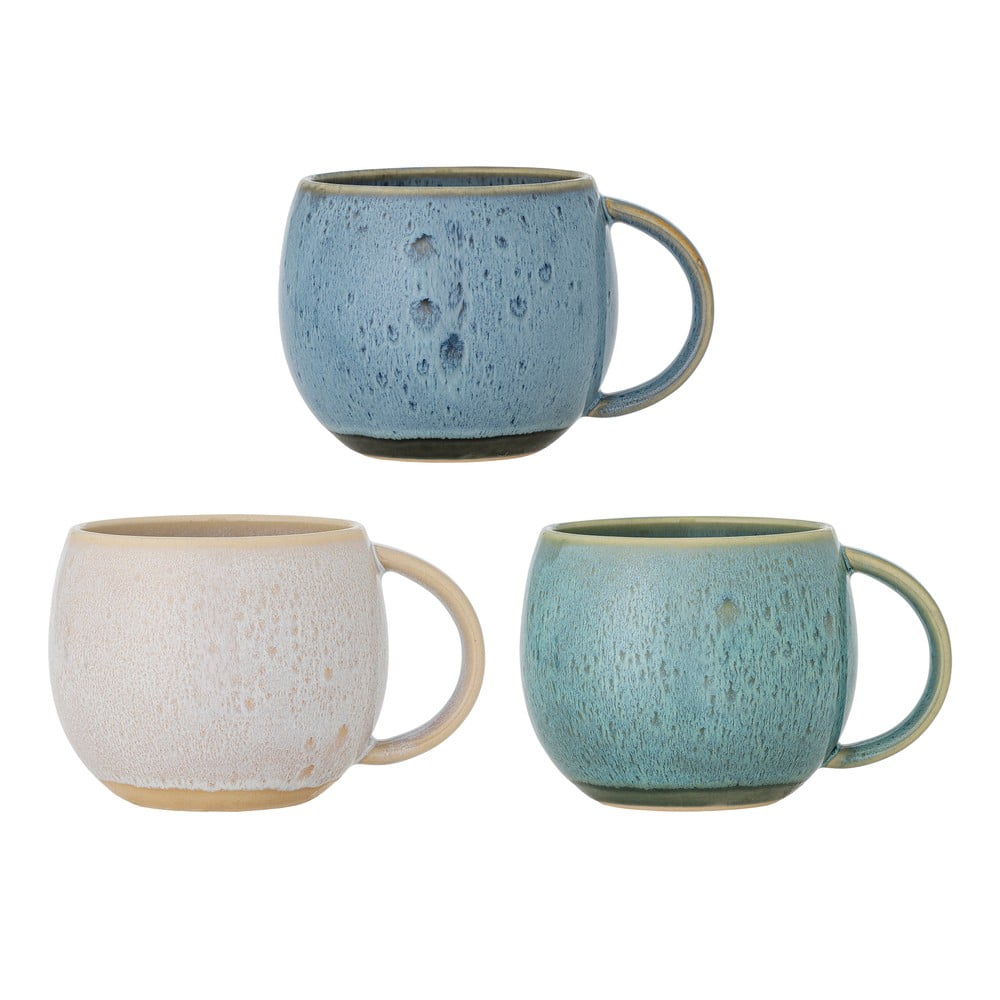 Kék-krémszínű kőedény bögre szett 3 db-os 420 ml Harriet  Bloomingville