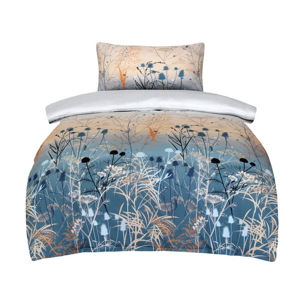 Kék-bézs egyszemélyes pamut-szatén ágyneműhuzat 140x200 cm Herbal – My House