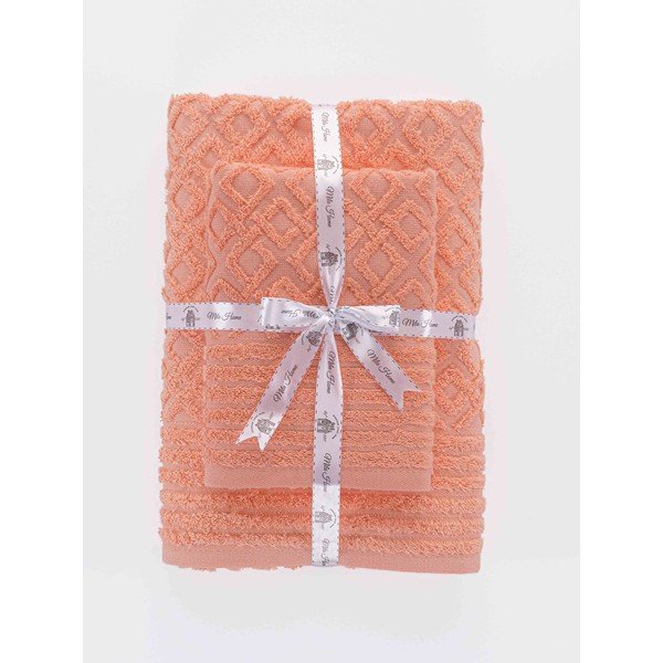 Narancssárga frottír pamut törölköző és fürdőlepedő készlet 2 db-os Diamond – Mila Home-image-3