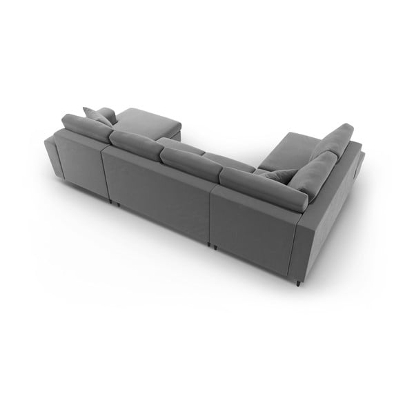 Világosszürke bársony kinyitható tárolóhelyes sarokkanapé (bal oldali-U alakú) Kyoto – Cosmopolitan Design-image-4