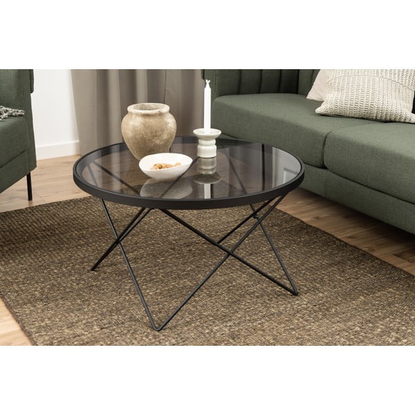 Fekete dohányzóasztal üveg asztallappal ø 80 cm Cuxton – Actona-image-1