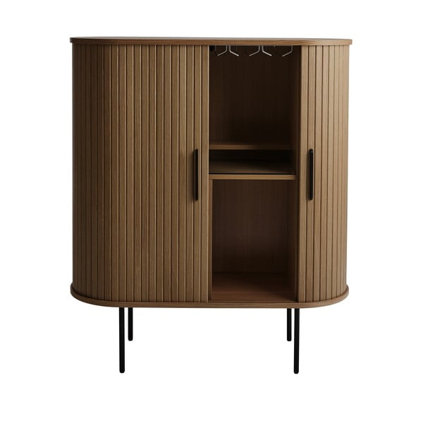 Barna bortartó szekrény tolóajtóval, tölgyfa dekorral 100x118x40 cm Nola – Unique Furniture-image-2