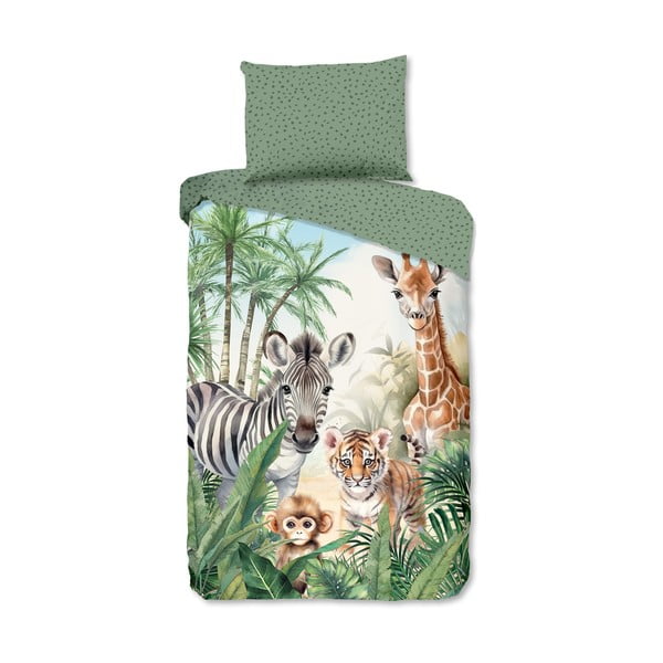 Zöld egyszemélyes pamut gyerek ágyneműhuzat 140x200 cm Thabo – Good Morning